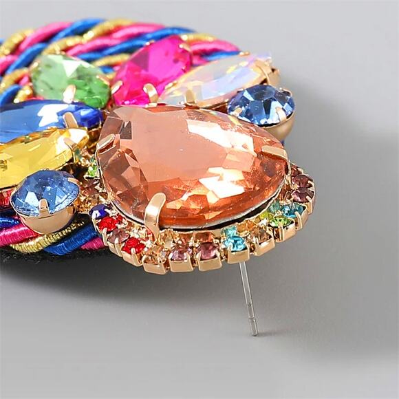 Multicolor Ethnic Boho Rhinestone Statement Earrings‎ with Gold Wrap Acce… - Picture 6 of 9
